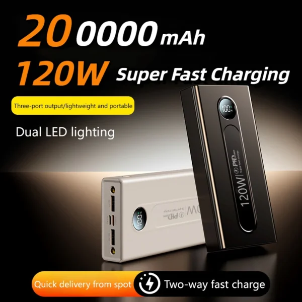 200000mAh Super Fast Charging Power Bank 120W High Capacity Digital Display Power Bank For Iphone Samsung Huawei 2025 New