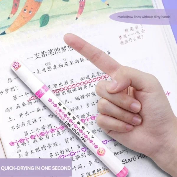 6Pcs/Set Flower Line Shape Highlighter Pen Roller Tip Curve Liner Marker Kawaii Korean Stationery School Office Supplies Gifts - Image 4