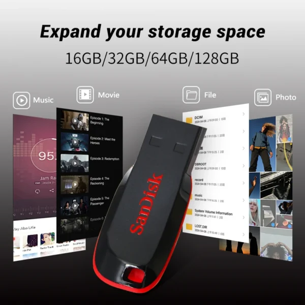 SanDisk Cruzer Blade USB 2.0 CZ50 USB Flash Drive 128GB 64GB 32GB 16GB Original Pendrive basic storage Memory Stick U Disk - Image 2