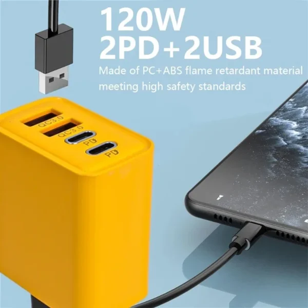 120W Fast Charging 4 Ports Mobile Phone Charger QC3.0 USB Type C Chargers Dual PD Wall Adapter EU/US/UK Plug for iPhone15 Xiaomi - Image 2