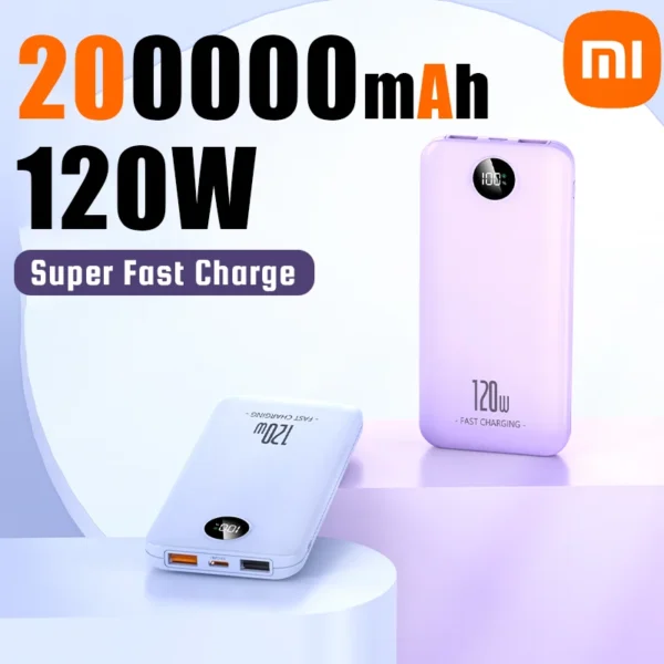 Xiaomi 200000mAh Power Bank 120W Super Fast Charger Portable External Battery Large Capacity Mobile Power for iPhone Samsung New