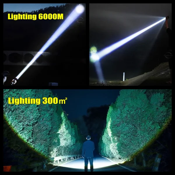 1000000LM Most Powerful LED Flashlight Rechargeable Type-c Flashlight Long Range 6000M Tactical Torch Light For Fishing Hunting - Image 2