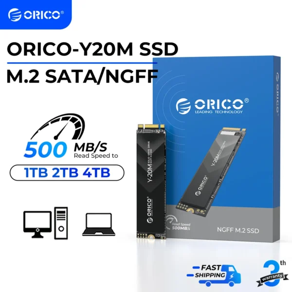 ORICO Y20M M.2 SATA SSD 1TB 2TB 4TB M.2 NGFF SSD 500MB/S M.2 2280 Ngff Sata B & M Key Solid State Hard Drive for Desktop Laptop