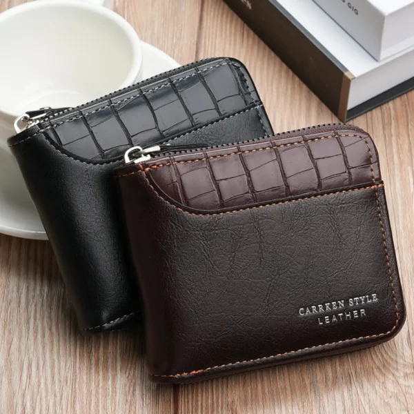 Leather Men's Wallet Luxury Mens Purse Male Zipper Card Holders with Coin Pocket Rfid Wallets Gifts for Men Money Bag - Image 2