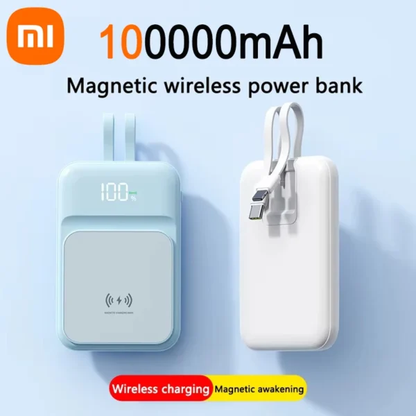 Xiaomi Magsafe Power Bank 100000mAh Wireless Magnetic Power Bank with Dual Cables for Fast Charging Digital Display For Iphone