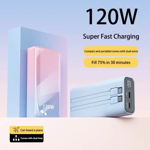 Xiaomi Power Bank Portable 200000mah Large Capacity PowerBank Built-in Wire 120W Super Fast Charging For Samsung Iphone Huawei - Image 3