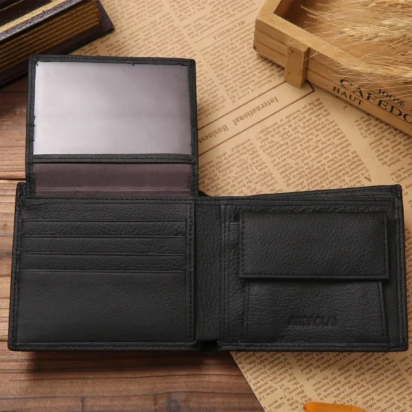 100% Genuine Leather Men Wallets Premium Product Real Cowhide Wallets for Man Short Black Walet Portefeuille Homme - Image 3