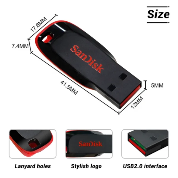 SanDisk Cruzer Blade USB 2.0 CZ50 USB Flash Drive 128GB 64GB 32GB 16GB Original Pendrive basic storage Memory Stick U Disk - Image 4