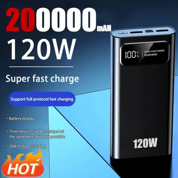 200000mAh Power Bank 120W Super Fast Charging Battery High Capacity Digital Display Power Bank For Iphone Samsung Xiaomi Huawei - Image 2