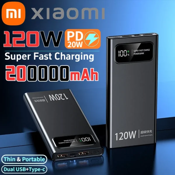 Xiaomi 200000mAh Power Bank 120W Super Fast Charger Large Capacity Mobile Power Portable External Battery for iPhone Samsung New