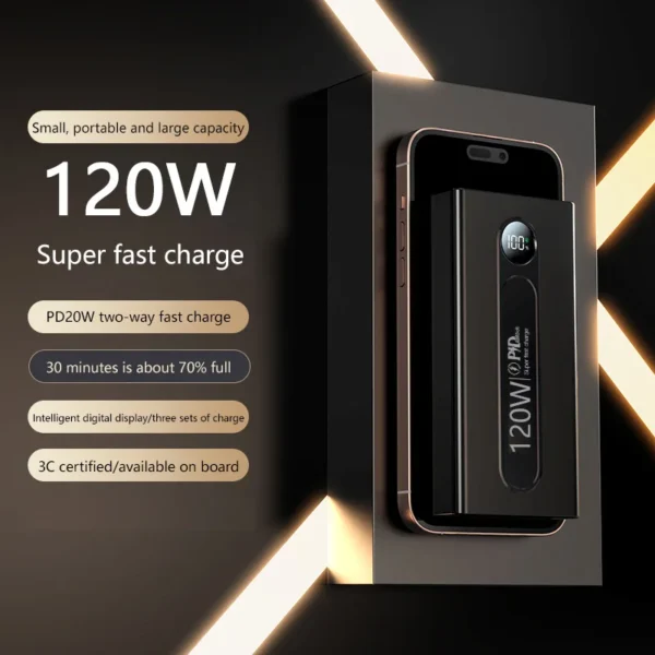 200000mAh Super Fast Charging Power Bank 120W High Capacity Digital Display Power Bank For Iphone Samsung Huawei 2025 New - Image 2
