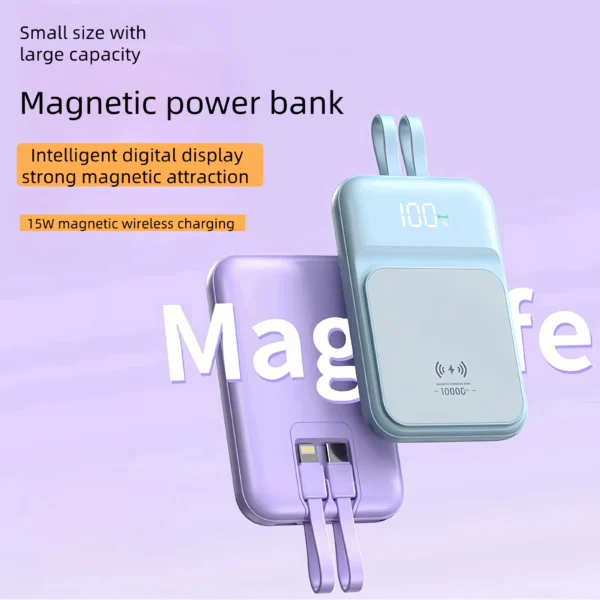 Xiaomi Magsafe Power Bank 100000mAh Wireless Magnetic Power Bank with Dual Cables for Fast Charging Digital Display For Iphone - Image 3