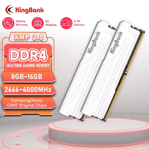  KingBank Computer Desktop Memory Ram DDR4 8G/16G 2666/3200/4000MHz with Heatsink for Desktop High Performance Gaming Office