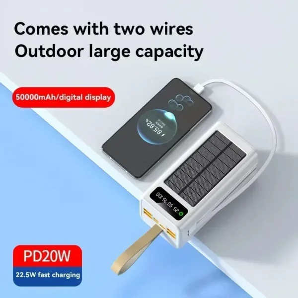 500000mAh Thick Solar Power Bank Built-in Cables Large Capacity External Battery Power Bank LED Light for iPhone Huawei - Image 2