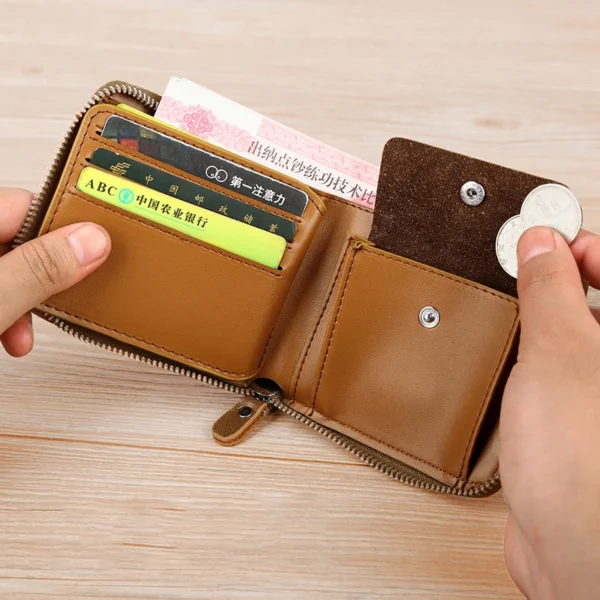 Leather Men’s Wallet Luxury Mens Purse Male Zipper Card Holders with Coin Pocket Rfid Wallets Gifts for Men Money Bag - Image 3