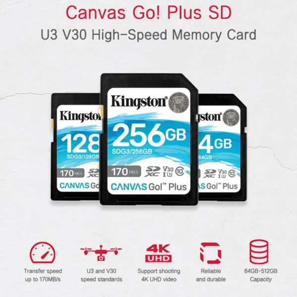 Kingston High Speed 4K SD Card 64GB 128GB 256GB 512GB Memory Card Up to 170MB/s Read V30 U3 Flash Card C10 for Camera - Image 6
