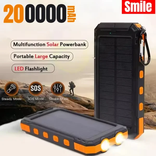 200000mAh Solar Power Bank Waterproof Mobile Power Large Capacity Power Bank Fast Charging Battery For iPhone Samsung Xiaomi