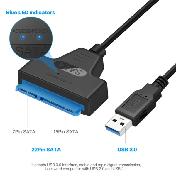 SATA to USB 3.0 / 2.0 Cable Up to 6 Gbps for 2.5 Inch External HDD SSD Hard Drive SATA 3 22 Pin Adapter USB 3.0 to Sata III Cord - Image 2